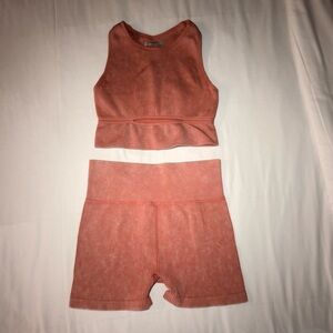 Forever 21 Athletic Coral Ribbed Tank and Shorts Set size medium